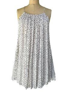 "Billabong Women's White Polka Dot Mini Dress M Size Medium Spaghetti Straps Racerback  A-line Silhouette Gauzy Lightweight  Adjustable Straps Measurements Chest 39\" Waist 48\" Hips 54\" Length 30.5\"" Polka Dot Sleeveless Mini Dress For Beach, Sleeveless Polka Dot Mini Dress For Beach, Sleeveless Polka Dot Mini Dress For Vacation, Polka Dot Mini Sundress For Summer, Polka Dot Spaghetti Strap Vacation Dress, Casual Polka Dot Sundress For Summer, Polka Dot Mini Dress For Beach In Summer, Polka Dot Mini Dress For Beach And Summer, Summer Dress With Polka Dot And Spaghetti Straps