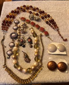 A mix of materials, Most from the 60's and 70's, all wearable in good used condition with mild to moderate wear. Jewelry 70s, 70s Jewelry, Gold Schmuck, 70s Vibes, Style Ideas, Brown Gold, Jewelry Sets, Gold Jewelry, Vintage Jewelry