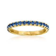 Ross-Simons - .75 ct. t. w. Sapphire Ring in 18kt Gold Over Sterling. Size 9. This ring is the perfect gift for a September birthday - or any birthday! Featuring .75 ct. t. w. sapphire rounds that sparkle in polished 18kt yellow gold over sterling silver. 1/16" wide. Sapphire ring. Sapphire birthstones are the perfect gift for September birthdays. Classic Yellow Gold Eternity Band With Gemstone, Yellow Gold Sapphire Stackable Ring For Anniversary, Fine Jewelry Sapphire Ring With Vs Clarity For Anniversary, Yellow Gold Sapphire Ring With Vs Clarity Round Cut, Yellow Gold Gemstone Eternity Band For Anniversary, Yellow Gold Sapphire Ring With Vs Clarity, Yellow Gold Sapphire Ring For Anniversary, Yellow Gold Eternity Band With Birthstone For Anniversary, Blue Sapphire Wedding Band