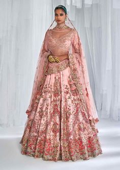 Dolly J-Hazel Peachy Pink Bridal Lehenga Set-INDIASPOPUP.COM India Outfits, Silk Bridal Lehenga, Dolly J, Balyage Hair, Pink Bridal Lehenga, Saree Drapes, Sabyasachi Sarees, Raw Silk Lehenga, Desi Aesthetic