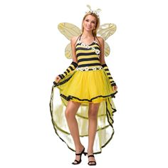 a woman dressed in a bee costume