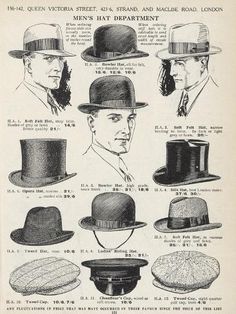 size: 12x9in Photographic Print: A Variety of Men's Hats : Fine Art 1920s Mens Hats, Types Of Hats For Women, Topi Vintage, Public Enemies, Fashion Advertisement, Tweed Cap, Fashion 60s, Mens Fashion Vintage, Mens Hats Fashion