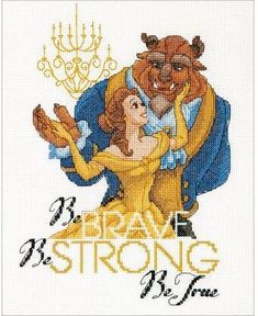 the cross stitch pattern for disney's beauty and the beast, which features an image of