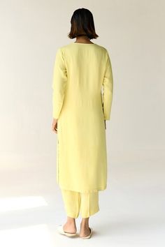 Custard yellow georgette kurta with fabricated floral hand embroidery highlighted with sequins. Comes with solid matching trouser and embroidered scarf. - Aza Fashions Unstitched Yellow Salwar Kameez For Reception, Yellow Traditional Wear With Chikankari Embroidery For Reception, Yellow Georgette Kurta With Dabka Work, Elegant Yellow Kurta With Mirror Work, Elegant Yellow Salwar Kameez With Mirror Work, Yellow Kurta With Dupatta For Reception, Yellow Semi-stitched Georgette Kurta, Yellow Georgette Kurta With Resham Embroidery, Yellow Georgette Kurta For Diwali