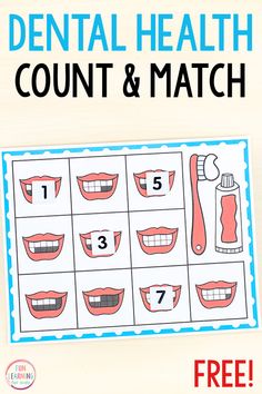 dental health count and match game for kids to practice their teeth with free printables