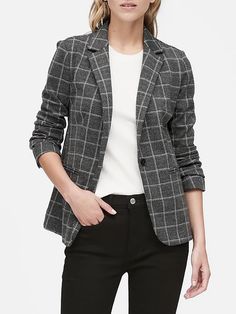 Unstructured Knit Blazer | Banana Republic Banana Republic Style, Fall Closet, Glen Plaid, Knit Blazer, Plaid Blazer, Jacket Design, Women's Coats & Jackets, Work Attire, Well Dressed