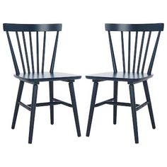 two black wooden chairs sitting next to each other on a white background in front of the same chair