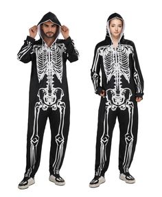 PRICES MAY VARY. Material:High quality polyester,comfortable and soft,machine wash Set:1pcs skeleton onesie adult jumpsuit Design: Our skeleton costume has a sturdy full-length front zipper that makes it easy to dress and remove the costume.skeleton onesie features built-in pockets,It is very convenient to carry mobile phones and other things.The top of the hat is a double skull skeleton design, which is very realistic and scary Size:Our sizes are from S to XL.Please refer to the size chart for Skeleton Pajamas, Skeleton Onesie, Skeleton Outfit, Skeleton Clothes, Costume Skeleton, Jumpsuit Design, Skeleton Costume, Skeleton Design, Designer Jumpsuits