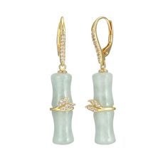 Add an eye-catching finishing touch to any ensemble with these Dynasty Jade white topaz-embellished sterling silver jade bamboo motif drop earrings. Click on this JEWELRY & WATCHES GUIDE to learn about fit, styles, materials and more! FEATURES Dimensions: 41.63 mm x 6.26 mm Backings: post Nickel safe Metal: sterling silver Plating: 18k gold Finish: polished Packaging: boxedSTONE DETAILS Stone type: jadeite jade, white topaz Total weight: 21 3/4 ct. Center stone size: 24 mm x 7 mm Shape: round, b Exquisite Gold Earrings With Gemstone Accents, Exquisite White Gold Earrings With Gemstone Accents, Luxury Jade Earrings For Formal Occasions, Luxury White Earrings With Gemstone Accents, Exquisite Jade Jewelry For Formal Occasions, Elegant White Jade Jewelry, Luxury Jade Jewelry For Anniversary, Gold-plated Yellow Gold Earrings With Gemstone Accents, White Fine Jewelry Earrings With Gemstone Accents