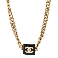 This is an authentic CHANEL Metal Enamel CC Square Choker in Gold, Black, and White. This stylish necklace is crafted of chunky gold chain links holding a square with a CC. Chunky Gold Chain, Choker Gold, Stylish Necklace, Chain Links, Gold Black, Gold Chain, Chain Link, Gold Chains, Choker