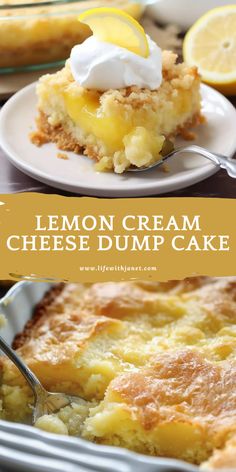 lemon cream cheese dump cake on a white plate