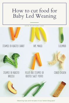 the instructions for how to cut food for baby led weaning are shown here