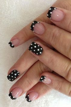 Stripes And Polka Dots Nail Designs, Short Nail Designs Dots, Polka Dot And Stripe Nails, Pokadot Nail Designs, Dotticure Nail Art, Polka Dot Nails Acrylic, Nail Dot Designs