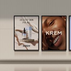 three ads for krem's skin care products