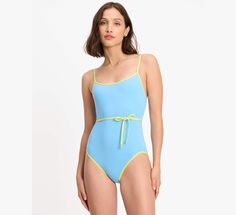 Make a bold beachside statement in this color blocked one-piece; it comes with a belt to cinch in your waist. | Kate Spade Colorblock Belted One-Piece, Spring Water - Large Kate Spade Swimwear For Pool In Spring, Kate Spade Swimwear For Spring Pool Occasions, Kate Spade Swimwear For Spring Pool, Blue Summer Swimwear With Tie Waist, Blue Tie Waist Summer Swimwear, Blue Tie Waist Swimwear For Summer, One-piece Tie Waist Swimwear For Beach Season, One-piece Swimwear With Tie Waist For Beach Season, Kate Spade Beachwear Swimwear For Spring