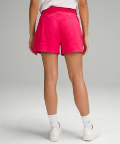 Take On The Day In These Crisp, Lightweight Shorts. With A High Rise And Relaxed Fit, Theyve Got You Covered For Work, Travel, And Beyond. Designed For Casual. Relaxed Fit Is Roomy Through Glutes And Thighs. Hand Pockets With Hidden Pocket For Small Items. Drawcord To Customize Fit. Side Slits At The Hem For Added Mobility. | Cinchable Waist High-Rise Woven Short 3.5" Lululemon Athletic Shorts With Elastic Waistband For Summer, Lululemon Athleisure Bottoms For Summer, Lululemon Pink Workout Bottoms, Sporty Lululemon Summer Bottoms, Lululemon Sporty Summer Bottoms, Lululemon Sporty Pink Bottoms, Sporty Pink Lululemon Bottoms, Pink Lululemon Workout Bottoms, Lululemon Relaxed Fit Shorts