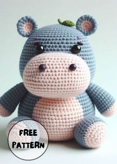 a crocheted hippo is shown with the text free pattern below it,