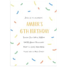 a birthday party card with confetti on it