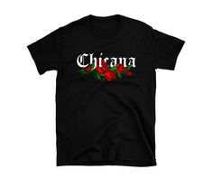 Chicana with Rose T-Shirt Product details: * Black Gildan Short Sleeve Unisex T-Shirt * Pre-shrunk * 100% Cotton * Soft and Comfortable * Direct to film printing * Design Front Side only Please note: Colors will vary between online viewing and the actual product. Shipping and Production Time: * 2 to 3 Business Days To Make (depending on the day and time the order is placed) * + 3 to 6 Business Days for delivery (depending on USPS) * If your are in a RUSH , please contact me. Made to order Non-Returnable. Washing Instructions: * Turn garment inside out. * Machine wash cold. * Do Not use bleach or fabric softener. * Tumble dry on low heat or hang to dry. * Do NOT iron design. * Instructions apply to the material only, please follow garment washing instructions as well. Please contact me if y Streetwear Crew Neck T-shirt With Rose Print, Black Short Sleeve T-shirt With Rose Print, Black Crew Neck T-shirt With Rose Print, Black Rose Print Short Sleeve T-shirt, Streetwear Rose Print Crew Neck T-shirt, Black Cotton T-shirt With Rose Print, Girl Mexican, Mexican Pride, Iron Design