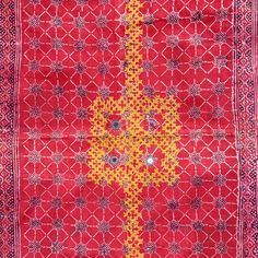 Rare old silk embroidered and resist dye hand block printed wedding shawl or 'Maleer' or 'Odhani', usually attributed to dowry work as part of a groom's attire during a wedding in Tharparkar area of Sindh, Pakistan. This example dates to the mid 20th century, and most likely made by one of the Lohana or Meghwar groups that inhabit this area. The condition is excellent, and the silk embroidery is very fine, done in soft, muted colors and expertly executed. The corners of the shawl have been embellished with orange beads and multicolored metal discs, and the body has been decorated with mica mirrors as protection to the wearer from the evil eye. This really is a fine example of a lost art of an embroidery tradition which no longer is practised in the area. The dimensions are 71" x 46.5" (180 Groom's Attire, Wedding Shawl, Lost Art, Silk Embroidery, Hanging Tapestry, Embroidered Silk, Muted Colors, Tapestry Wall Hanging, Evil Eye