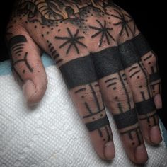 a person's hand with tattoos on it