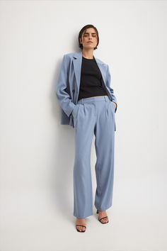 Low Waist Pleated Suit Pants Tailored Wide Leg Pantsuit With Pockets, Business Casual Wide-leg Pantsuit With Pockets, Pants Blue, Suit Pants, Low Waist, Wide Leg, Trousers, Zipper, Pants