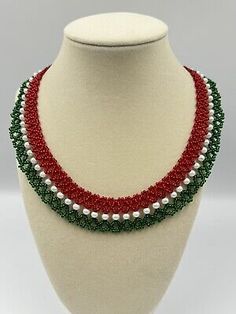 Vintage Christmas Holiday Seed Bead Bib Collar Drop Red Green Necklace Jewelry  | eBay Antique Jewelry Necklace, Bib Collar, Green Necklace, Seed Bead, Necklace Jewelry, Vintage Watches, Antique Jewelry, Red Green, Vintage Christmas