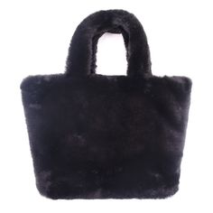 "This y2k style Black Faux Fur Bag is a winter must-have and perfect for any occasion. Made out of soft faux rex rabbit fur, this lush bag features a fluffy fur covered style. Super throwback to the 2000s! The 5.5\" straps are super soft and comfortable to easily be carried around on your next adventure. The bag height is 9.5\" which makes it perfect to carry around your make up, part essentials, or everyday items! At 12.5\" in length this purse is just the right size to carry around and is light and fluffy! 100% Faux Rex Rabbit Fur is dyed a beautiful black!  Magnetic Button Closure with Acrylic Lining makes this bag easy to close and keep clean! Dry Clean Only to retain the bright colors and textures of your smiley face bag! All are products are a premium quality that are built to last a Casual Solid Color Winter Bag, Winter Rectangular Bag With Zipper, Winter Rectangular Bag With Zipper Closure, Casual Winter Shoulder Bag With Double Handle, Casual Double Handle Shoulder Bag For Winter, Casual Double Handle Winter Shoulder Bag, Casual Winter Bag With Zipper Closure, Casual Winter Bags With Zipper Closure, Winter Shopping Shoulder Bag With Double Handle