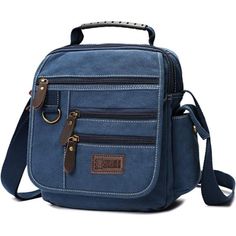 *Materials: The Canvas Shoulder Bag Use High-Quality Canvasmatching Solid Hardware Buckle And Pu Production, Which Is Wear-Resistant Dirt-Resistance. Sturdy And Durable *Size And Weight:Measurement In 9.4 X 3 X 10.6 Inch(L X W X H). Only 0.9lb/14.1oz. Adjustable Shoulder Strap, Suitable For All Seasons *Structure: There Are Three Zipper Pockets On The Cover, And One Zipper Pocket Under The Cover. There Are Side Pockets On Both Sides. There Is A Zipper Pocket On The Back. There Are Two Main Compa Blue Canvas Bag With Zipper Closure, Blue Canvas Backpack For Daily Use, Blue Canvas Bag With Zipper For Daily Use, Blue Rectangular Canvas Bag With Zipper Closure, Blue Canvas Bag With Zipper For Everyday, Blue Canvas Satchel With Zipper Pocket, Blue Crossbody Bag With Pockets, Blue Canvas Backpack For Travel, Functional Blue Canvas Bag