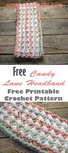 the crocheted dishcloth is shown with text overlay that says free candy lane roadband