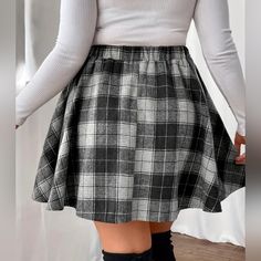 New, Never Worn. 100% Polyester Plus Size. White Plaid Skirt, Fashion Inspiration Design, Plaid Skirt, Source Unknown, Plaid Skirts, White Plaid, Flare Skirt, Black Grey, Grey And White