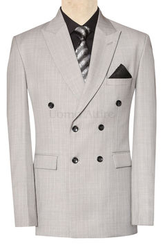 Elevate your style with this timeless and sophisticated light grey double breasted suit. Crafted from premium quality Italian wool fabric, this suit exudes an air of refined elegance. Gray Double-breasted Suit For Business, Gray Double-breasted Business Suits, Gray Double-breasted Formal Suit, Gray Double Breasted Suit For Office, Gray Double-breasted Suit For Office, Elegant Gray Double Breasted Suit For Office, Classic Gray Double-breasted Suit, Gray Fitted Double-breasted Suits, Tailored Gray Double Breasted Suit For Office