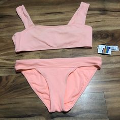 Bottom Size Medium New With Tags. Top Is Size Large, Worn A Handful Of Times. Peach Stretch Swimwear For Spring, Peach Fitted Swimwear For Poolside, Stretch Summer Swimwear In Peach, Summer Stretch Swimwear In Peach, Peach Stretch Summer Swimwear, Summer Stretch Peach Swimwear, Fitted Peach Swimwear, Fitted Peach Swimwear For Swimming, Peach Stretch Swimwear For Poolside