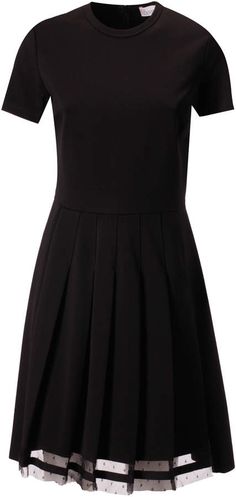 RED Valentino Pleated Dress Chic Mini Dress With Box Pleat, Chic Mini Length Dress With Box Pleat, Chic Semi-formal Dresses With Box Pleat, Classic Dress With Pleated Back, Fitted Mini Dress With Box Pleat, A-line Mini Dress With Pleated Bodice For Work, V-neck Box Pleat Workwear Dress, Formal A-line Dress With Pleated Hem, Classic Cocktail Dress With Pleated Hem