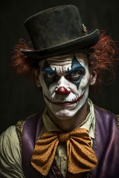 Clown Portrait. KI Bild für Druck. Digitaler Dateidownload für ein beeindruckendes Harlekin Kunstwerk. Du möchtest dein Zuhause mit einem einzigartigen und individuellen Kunstwerk verschönern? Dann ist unser druckbares KI Bild als Digitale Datei eines Harlekins genau das Richtige für dich! Unser hochwertiges Bild basiert auf Künstlicher Intelligenz (KI) und ist speziell für Liebhaber des Harlekin-Motivs entwickelt worden. Das Ergebnis ist ein faszinierendes und detailreiches Kunstwerk, das ein e Tragic Characters, Evil Clown Makeup, Clown Portrait, Halloweenský Makeup, Scary Clown Makeup, Clown Face, Clown Tattoo, Clown Halloween