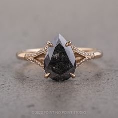 black diamond Pear Diamond Engagement Ring, Black Diamond Engagement, Unique Diamond Rings, Black Diamond Ring Engagement, Tiny Diamond, Unique Diamonds, Pear Diamond, Conflict Free Diamonds, Hand Engraving