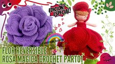 two crocheted dolls in different colors and sizes, one with a flower on it