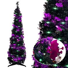 PRICES MAY VARY. This pop up Christmas tree for Halloween decorations is made of high quality tinsel, with purple laser bat pattern and black PVC wrapped to form a cool Halloween decoration tree. The shiny pencil pop-up tree comes with 60 LED lights, which are already installed on the tree, eliminating the tedious step of manually setting up the Lamp string. Easy to store and install, simply assemble the metal tube, insert the base, and wrap the tinsel bark around it to a complete pop-up tree. U Mini Halloween Tree, Pop Up Christmas Tree, Pencil Tree, Tinsel Christmas Tree, Pencil Trees, Bat Pattern, Halloween Tree, Lights Black, Fun Halloween Decor