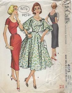 an old fashion sewing pattern with two women in dresses