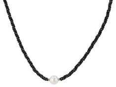 11mm Cultured Freshwater Pearl With Approximately 50.00ctw Black Spinel Rhodium Over Sterling Silver Necklace. Measures Approximately 17"L x 0.45"W. Lobster Clasp Closure. 2" extender. Formal Faceted White Gold Necklaces, Formal Faceted Briolette Necklaces, Formal Briolette Faceted Necklace, Silver Faceted Pearl Necklace With Round Beads, Elegant Round Faceted Necklace, Elegant Pearl Necklace With Faceted Rondelle Beads, Elegant Rondelle Pearl Necklace With Faceted Beads, Elegant Faceted Rondelle Pearl Necklace, Fine Jewelry Round Faceted Necklace