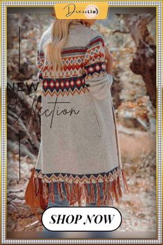 Women Casual Ethnic Autumn Natural Micro-elasticity Long Sleeve Yarn/wool Yarn Regular Regular Sweater Coat Beige Jacquard Knit Long Sleeve Outerwear, Bohemian Jacquard Knit Outerwear For Fall, Casual Fall Outerwear With Geometric Pattern, Fair Isle Sweater Coat For Fall, Fall Cardigan For Cold Weather With Jacquard Knit, Fair Isle Pattern Sweater Coat For Fall, Bohemian Multicolor Outerwear For Fall, Multicolor Bohemian Outerwear For Fall, Multicolor Jacquard Knit Winter Outerwear