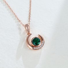 Round Emerald Necklace White Sapphire Moon Pendant Necklace | Juyoyo Formal Emerald Necklace With Round Pendant, Elegant Round Necklace With Moon Charm, Elegant Round Emerald Necklace For Anniversary, Elegant Round Moon Charm Necklace, Moon Phase Pendant Necklaces For Anniversary, Elegant Round Pendant Jewelry With Moon Phase, Elegant Round Pendant With Moon Phase Jewelry, Elegant Moon Phase Round Pendant Jewelry, Luxury Crescent Necklace For Anniversary