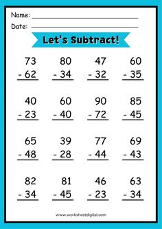 Using Double Digit Subtraction Regrouping Worksheet, students solve double digit subtraction problems with regrouping. This download will give you five pages of different double digit math fact worksheets.  A total of 80 subtraction fact problems with regrouping! The digital download comprises : ✅ 5 pages - 80 sums (1 pdf - A4 size 8.27 in x 11.69 in) ✅ Print the worksheets in color or black and white. ✅ Laminate for repeated and lasting use. ✅ No refund and No exchange allowed for digital product! ✅ Once payment is confirmed, you will receive a link to download your file. HOW IT WORKS: ⭐️Choose the item, purchase, and complete payment ⭐️Download your files from "Purchases" ⭐️Save the file to your computer and print Thank you for visiting our store! #worksheetdigital.com #worksheetdigitale Double Digit Math, Double Digit Subtraction, Subtraction With Regrouping Worksheets, Warm Up Exercise, Math Subtraction Worksheets, Regrouping Subtraction, Math Fact Worksheets, Math Exercises, Math Subtraction