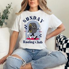 Retro Formula 1 Shirt F1 Sunday Racing Club Vintage Formula 1 Shirt Red Bull Formula 1 - Etsy Cotton Racing Style Top With Graphic Print, White Cotton Racing T-shirt, Racing Style Cotton T-shirt With Letter Print, Retro Formula 1, Vintage Formula 1, Formula 1 Shirt, Vintage F1, Racing Club, Race Day