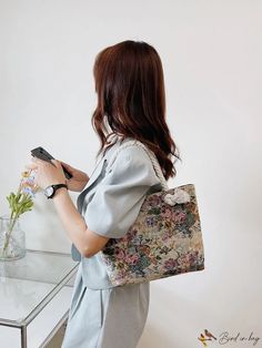 BirdinBag - Chic Floral Shoulder Tote - Trendy Design for Stylish Fashionistas Spring Beach Shoulder Bag With Floral Print, Spring Floral Print Shoulder Bag For Beach, Trendy Spring Fabric Bags, Spring Fabric Tote Shoulder Bag, Floral Print Summer Bags, Summer Beige Floral Print Shoulder Bag, Casual Floral Print Shoulder Bag For Spring, Trendy Fabric Shoulder Bag For Spring, Spring Floral Print Shoulder Bag For Shopping