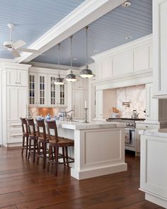 the kitchen is clean and ready to be used as a dining room or family room