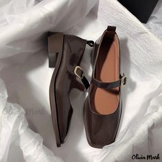 Olivia Mark - Moru Seashore Genuine Leather Retro Mary Jane Flats - Artistic and Casual Womens Shoes Heels Mary Jane, Dark Brown Shoes, Square Heels, Mary Jane Shoes Flat, Dr Shoes, Zapatos Mary Jane, Mary Jane Shoes Womens, Casual Flat Shoes, Brown Shoes