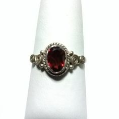 925 Sterling Silver Artisan Crafted Genuine Garnet Solitaire Style Ring. Never Worn. January Birthstone. Red Sterling Silver Jewelry With Birthstone, Classic Red Sterling Silver Birthstone Ring, Sterling Silver Jewelry With Red Birthstone, Classic Red Birthstone Ring In Sterling Silver, Formal Sterling Silver Ruby Birthstone Ring, Silver Garnet Birthstone Ring With Accent Stones, Red Sterling Silver Crystal Ring, Red Sterling Silver Ring, Silver Sterling Crystal Ring With Accent Stones