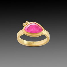 Organic Ruby Ring with Diamonds – Ananda Khalsa Yellow Gold Rings With Pink Sapphire And Gemstone Accents, Yellow Gold Ruby Rings With Single Cut Diamonds, Gold Rings With Rose Cut Diamonds And Pink Sapphire, Gold Ruby Birthstone Ring With Gemstone Accents, Gold Ruby Birthstone Ring With Rose Cut Diamonds, Yellow Gold Diamond Ring With Rose Cut Pink Sapphire, Gold Jewelry With Rose Cut Diamonds And Pink Sapphire, Yellow Gold Pink Sapphire Rings With Single Cut Diamonds, Ring Stacks