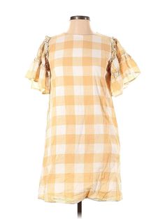 Who What Wear Casual Dress Size: X-Small Yellow Dresses - used. 100% COTTON, Square, Plaid, Short, Short Sleeve | Who What Wear Casual Dress: Yellow Plaid Dresses - Used - Size X-Small Casual Cotton Plaid Dress For Vacation, Spring Cotton Plaid Dress With Short Sleeves, Short Sleeve Cotton Plaid Dress For Spring, Short Sleeve Cotton Plaid Spring Dress, Spring Gingham Mini Dress With Short Sleeves, Plaid Short Sleeve Mini Dress For Spring, Plaid Short Sleeve Dress For Vacation, Spring Beach Plaid Cotton Dress, Gingham Short Sleeve Mini Dress For Brunch